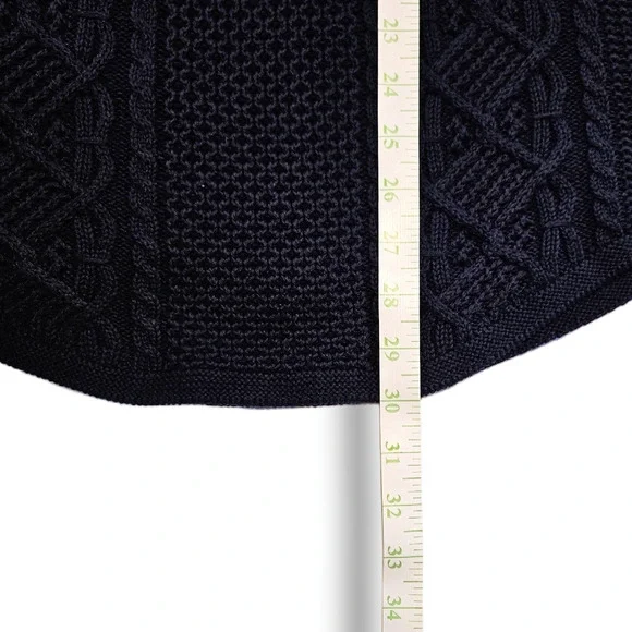 EUC Jeanne Pierre Cable Knit Cowl Neck Cotton Sweater Sz. M Dark Blue - Picture 8 of 9